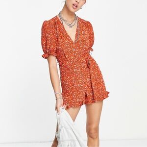 Floral Romper with Ruffle Sleeves